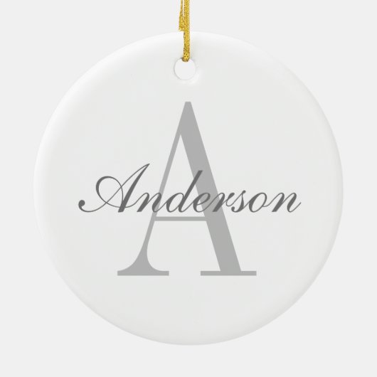 Elegant White en Gray Monogram Keramisch Ornament (Achterkant)