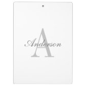Elegant White en Gray Monogram Klembord (Achterkant)