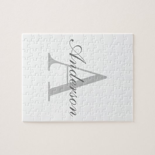 Elegant White en Gray Monogram Legpuzzel (Horizontaal)