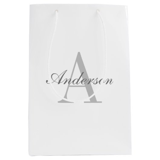 Elegant White en Gray Monogram Medium Cadeauzakje (Voorkant)