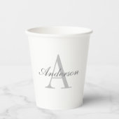 Elegant White en Gray Monogram Papieren Bekers (Voorkant)