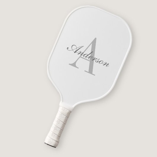 Elegant White en Gray Monogram Pickleball Paddle