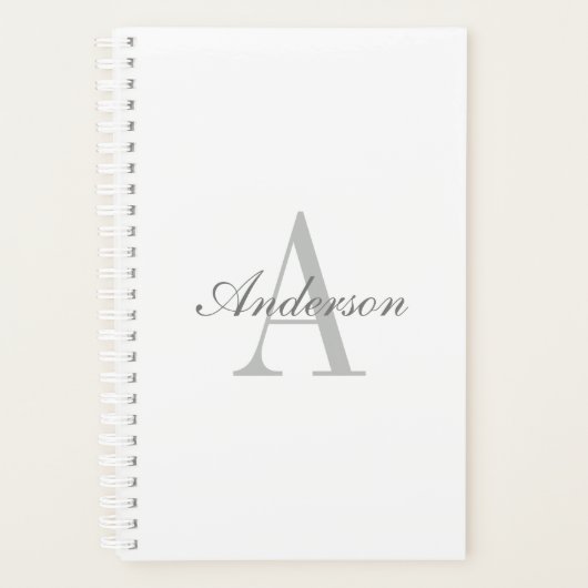Elegant White en Gray Monogram Planner (Voorkant)
