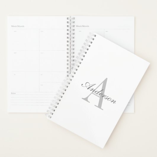 Elegant White en Gray Monogram Planner (Display)