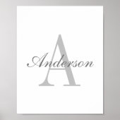 Elegant White en Gray Monogram Poster (Voorkant)