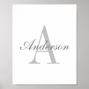 Elegant White en Gray Monogram Poster