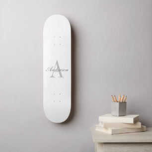 Elegant White en Gray Monogram Skateboard