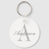 Elegant White en Gray Monogram Sleutelhanger (Voorkant)