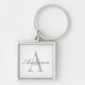 Elegant White en Gray Monogram Sleutelhanger (Voorkant)