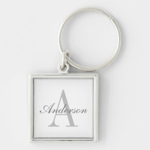 Elegant White en Gray Monogram Sleutelhanger