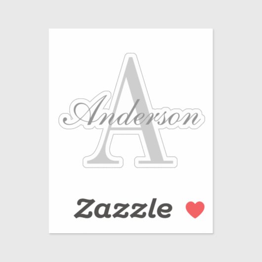 Elegant White en Gray Monogram Sticker (Vel)