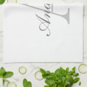 Elegant White en Gray Monogram Theedoek (Gevouwen)