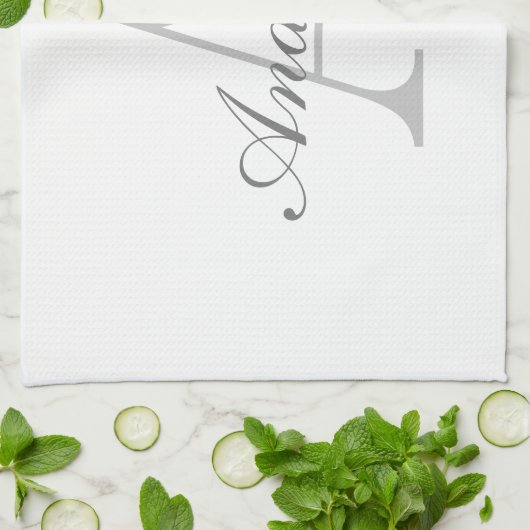 Elegant White en Gray Monogram Theedoek (Gevouwen)