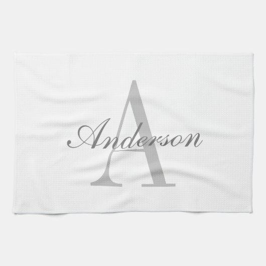 Elegant White en Gray Monogram Theedoek (Horizontaal)