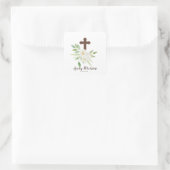 Elegant White en Green Floral Cross Heilige Commun Vierkante Sticker (Tas)