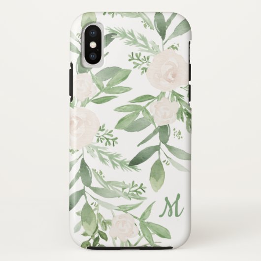 Elegant White en Green Floral Monogram Case-Mate iPhone Case (Achterkant)