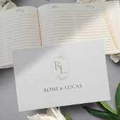 Elegant White en Green Monogram Weddenschap Gastenboek