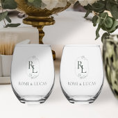 Elegant White en Green Monogram Weddenschap Wijnglas Zonder Voet