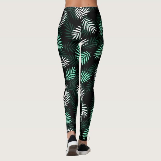 Elegant White en Green Palm Leaves Leggings (Achterkant)