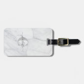 Elegant White en Grey Marble Monogram Name Bagagelabel (Voorkant horizontaal)