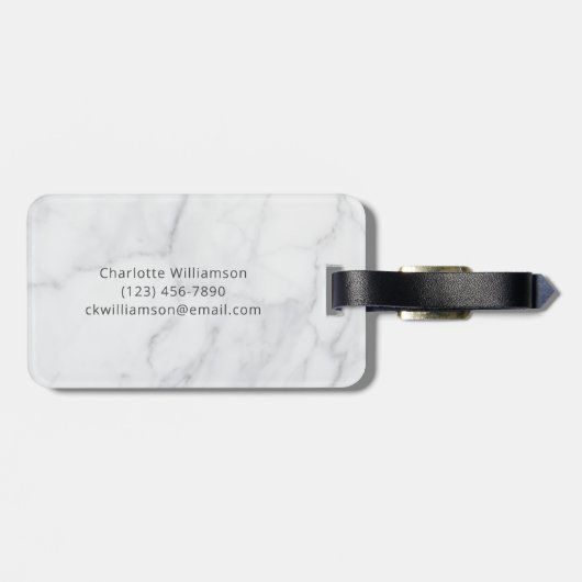 Elegant White en Grey Marble Script Aangepast Bagagelabel (Achterkant horizontaal)