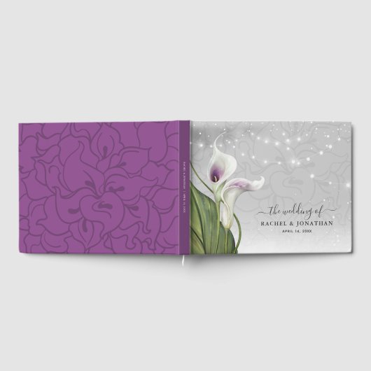 Elegant White en Paars Calla Lily Waterverf Gastenboek (Volledig)