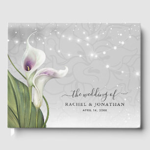 Elegant White en Paars Calla Lily Waterverf Gastenboek