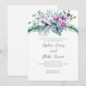 Elegant White en Paarse Floral White Wedding Kaart (Voorkant / Achterkant)