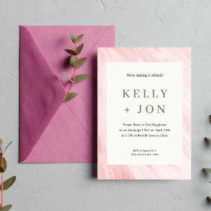 Elegant White en Pink Feather Wedding Invitation Kaart