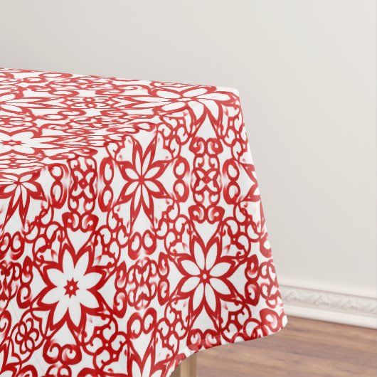 Elegant White en Red Winter Flowers Pattern Xmas Tafelkleed (Voorbeeld)