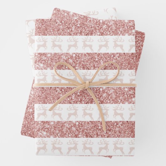 Elegant White en Roos Gold Glitter-kerstreces Inpakpapier Vel (In situ)