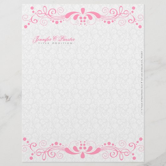 Elegant White en roze Floral Lace Custom Briefhoofd (Voorkant)