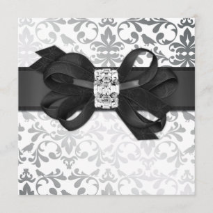 Elegant White en Silver Invite met Diamond Bow Kaart
