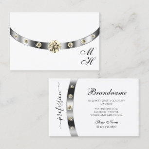 Elegant White en Silver met Monogram Diamonds Visitekaartje