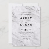 Elegant White en Silver Metallic Marble Wedding Kaart (Voorkant)