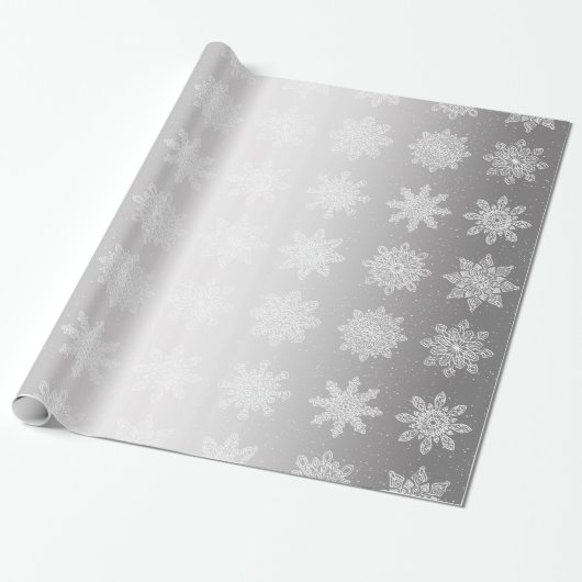 Elegant White en Silver Snowflake-kerstpatroon Cadeaupapier (Uitgerold)