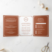Elegant White en Terracotta Monogram Wedding Drieluik Uitnodiging (Binnen)