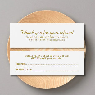 Elegant White Faux Gold Beauty Salon Referral Kaar Mini Visitekaartjes
