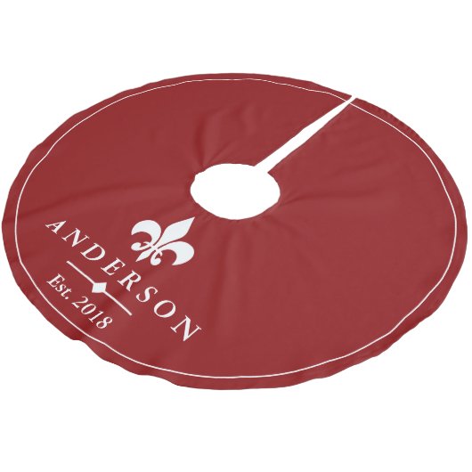 Elegant White Fleur de Lis & Red | Gepersonaliseer Kerstboom Rok (Gekanteld)