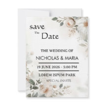 Elegant White Flora Watercolor Wedding Invitation
