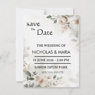 Elegant White Flora Watercolor Wedding Invitation Kaart