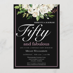 Elegant White Floral 50 en Fabulous Birthday Kaart