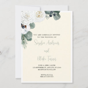 Elegant White Floral and Greenery Yellow Wedding Kaart