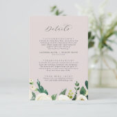 Elegant White Floral | Blush Mauve Weddenschap Det Informatiekaartje (Staand voorkant)