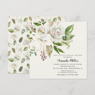 Elegant White Floral Bridal Shower Invitation Kaart