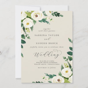 Elegant White Floral   Champagne Wedding Kaart