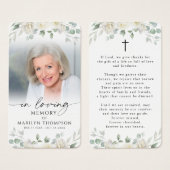 Elegant White Floral Cross Photo Prayer Card (Devant & derrière)