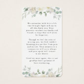 Elegant White Floral Cross Photo Prayer Card Visitekaartje (Achterkant)