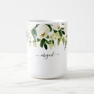 Elegant White Floral Custom Name Koffiemok