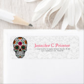 Elegant White Floral Damascus Retro Skull Etiket (Insitu)